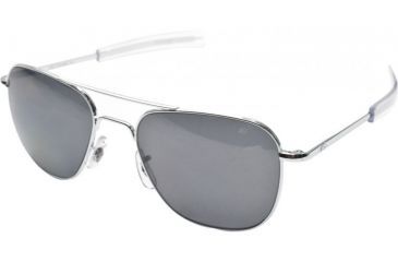 Image of AO Original Pilot Sunglasses, Bayonet, Silver Frame, True Color Gray Glass Lens, 57mm, OP-257BTCLGYG
